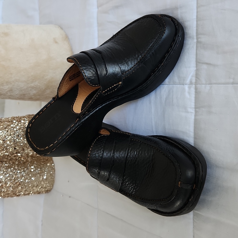 Born Black Leather Mules